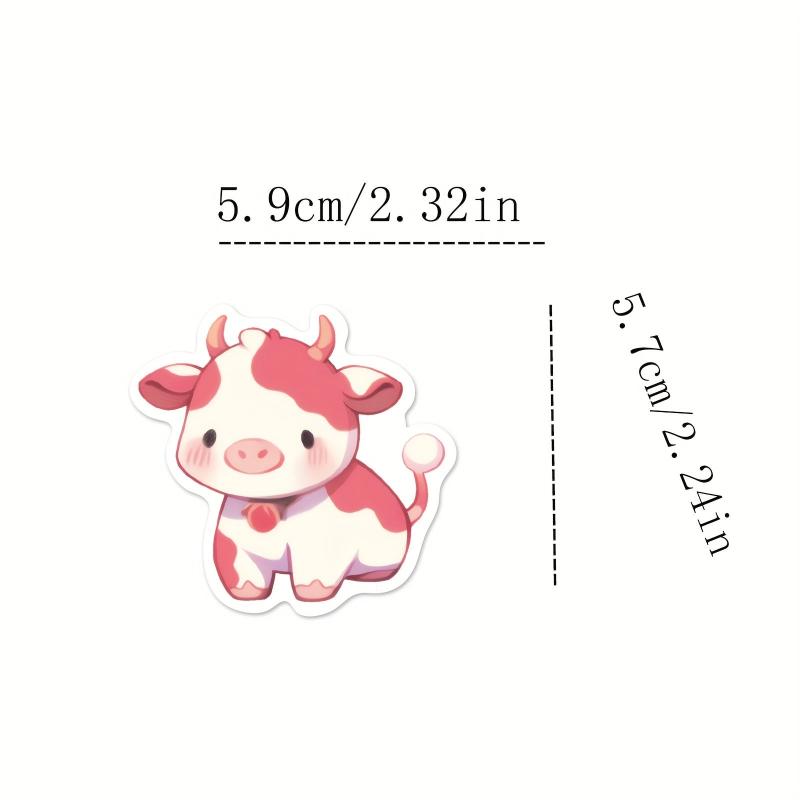 50 Pcs Cow Stickers Pack Vinyl Waterproof Cartoon Animal Sticker