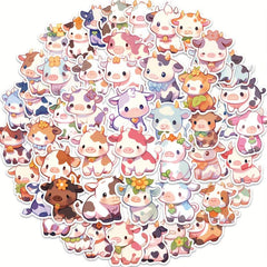 50 Pcs Cow Stickers Pack Vinyl Waterproof Cartoon Animal Sticker