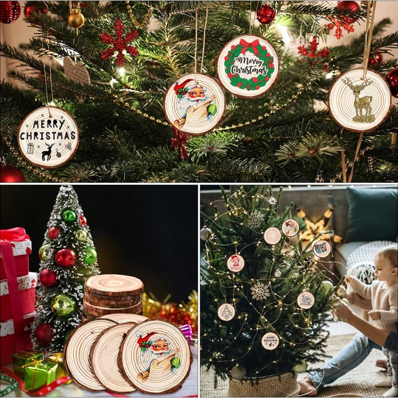 30pcs 2-8 Inch Wood Slices DIY Christmas Ornaments for Crafts Centerpieces