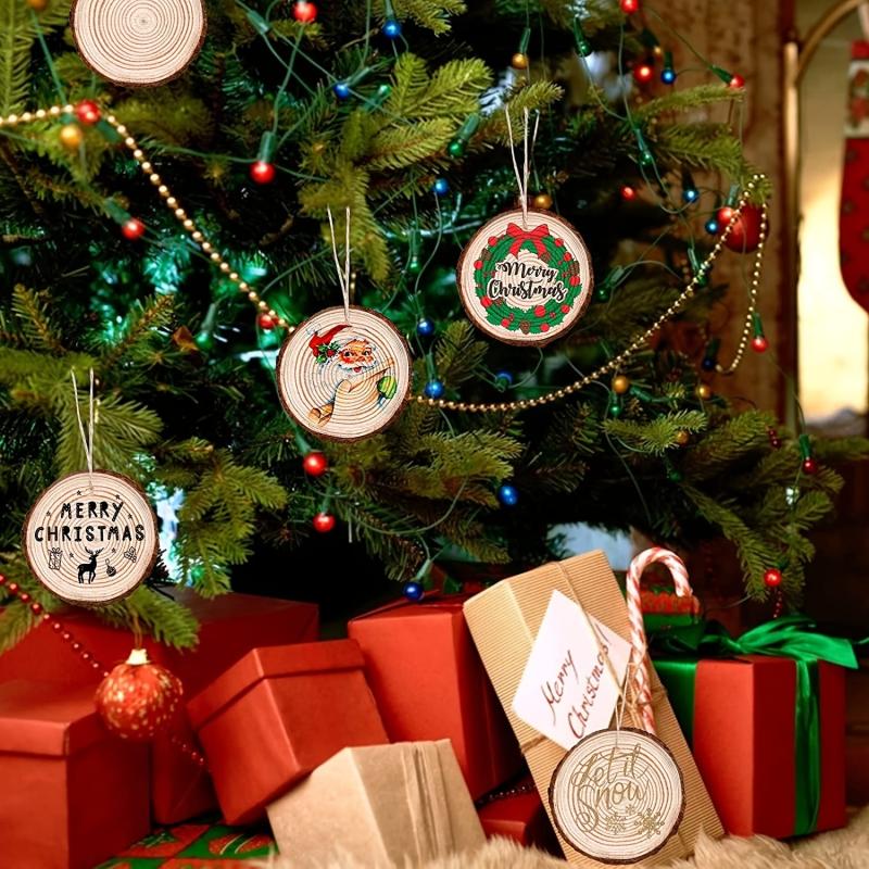 30pcs 2-8 Inch Wood Slices DIY Christmas Ornaments for Crafts Centerpieces