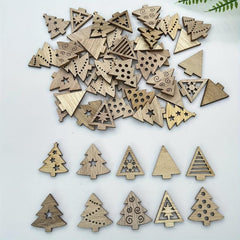 50pcs Wooden Chip Christmas Ornaments Pendant Xmas Tree Hollow Decorations