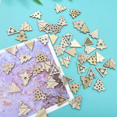 50pcs Wooden Chip Christmas Ornaments Pendant Xmas Tree Hollow Decorations