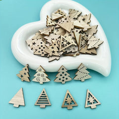 50pcs Wooden Chip Christmas Ornaments Pendant Xmas Tree Hollow Decorations