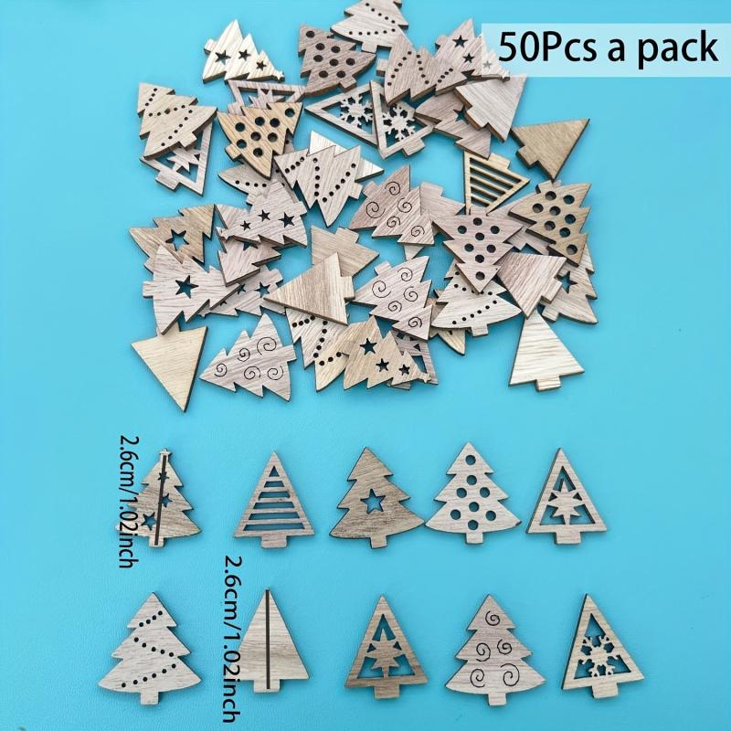 50pcs Wooden Chip Christmas Ornaments Pendant Xmas Tree Hollow Decorations