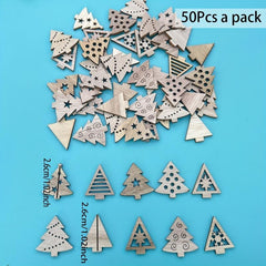 50pcs Wooden Chip Christmas Ornaments Pendant Xmas Tree Hollow Decorations