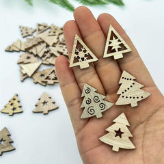 50pcs Wooden Chip Christmas Ornaments Pendant Xmas Tree Hollow Decorations