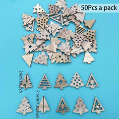 50pcs Wooden Chip Christmas Ornaments Pendant Xmas Tree Hollow Decorations