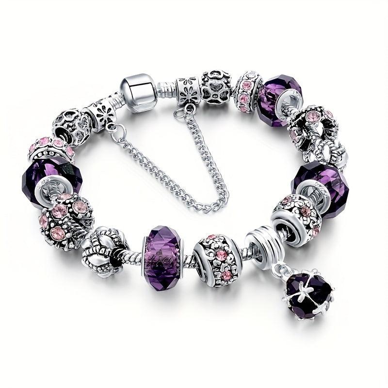 Silvery Pink Purple Cat Eye Stone Beads Bracelets Love Heart Flower Style Beads