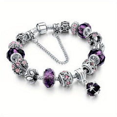 Silvery Pink Purple Cat Eye Stone Beads Bracelets Love Heart Flower Style Beads