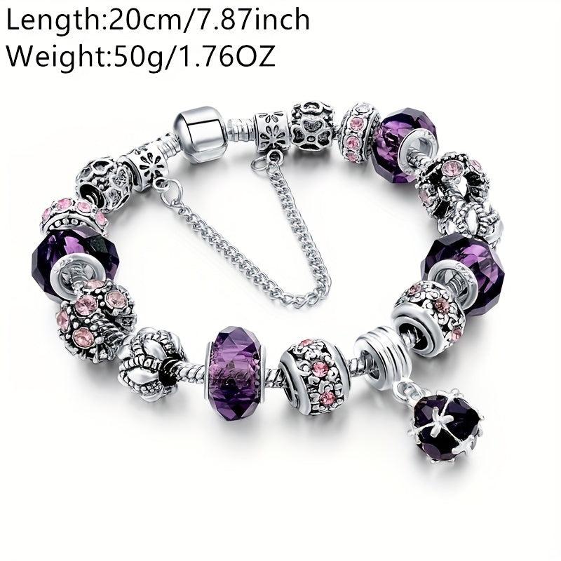 Silvery Pink Purple Cat Eye Stone Beads Bracelets Love Heart Flower Style Beads