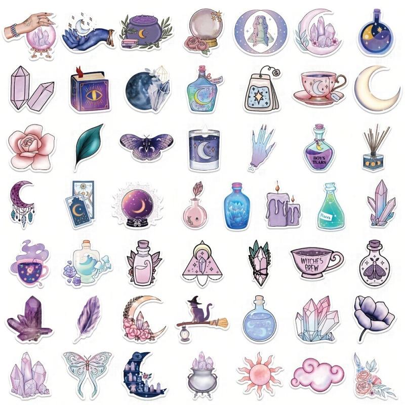 100pcs Purple Moon Doodle Stickers Waterproof DIY Decoration Perfect Gift