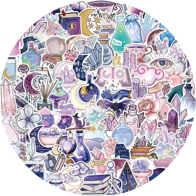 100pcs Purple Moon Doodle Stickers Waterproof DIY Decoration Perfect Gift