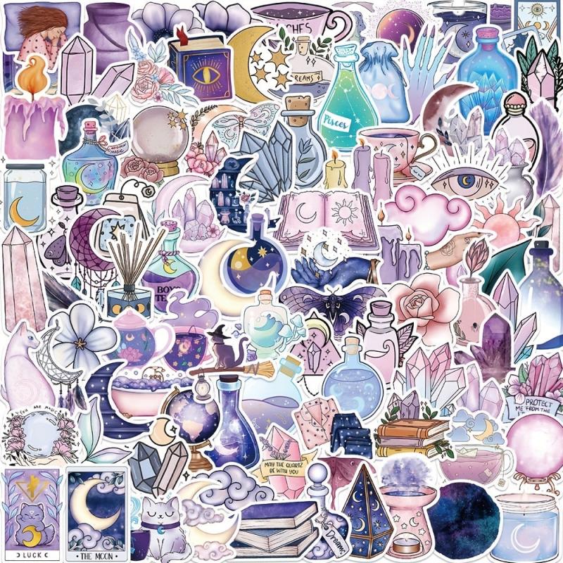 100pcs Purple Moon Doodle Stickers Waterproof DIY Decoration Perfect Gift