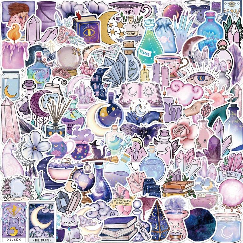 100pcs Purple Moon Doodle Stickers Waterproof DIY Decoration Perfect Gift
