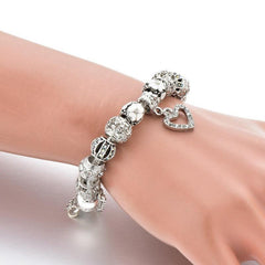 Silver Love Heart Bead Floral Bracelet with Pendant Bangles