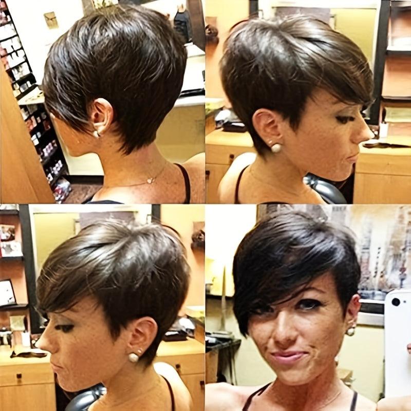 Short Human Hair Wig Side Bang Elf Cut Wig