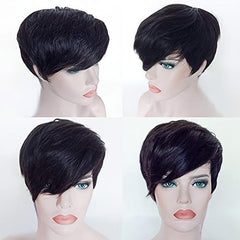 Short Human Hair Wig Side Bang Elf Cut Wig
