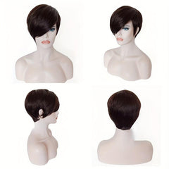 Short Human Hair Wig Side Bang Elf Cut Wig