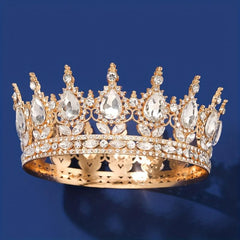 Baroque Rhinestone Round Crown Crystal Tiara Crown