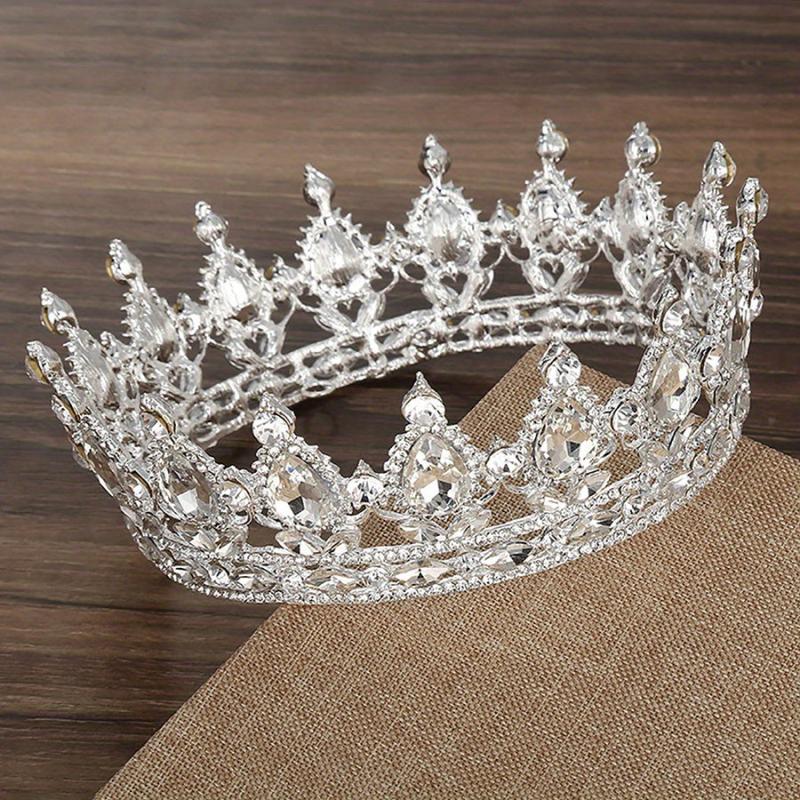 Baroque Rhinestone Round Crown Crystal Tiara Crown