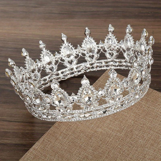 Baroque Rhinestone Round Crown Crystal Tiara Crown