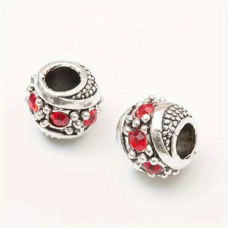 10mm Rhinestone Inlaid DIY Jewelry Vintage Tibetan Silver Large Hole Beads