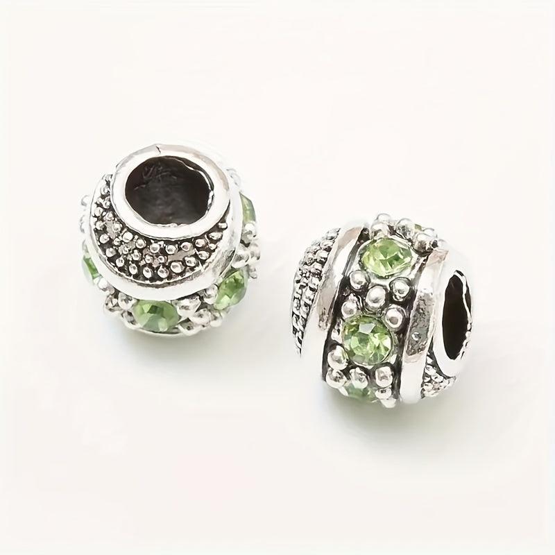 10mm Rhinestone Inlaid DIY Jewelry Vintage Tibetan Silver Large Hole Beads