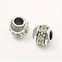 10mm Rhinestone Inlaid DIY Jewelry Vintage Tibetan Silver Large Hole Beads