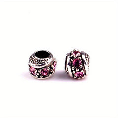 10mm Rhinestone Inlaid DIY Jewelry Vintage Tibetan Silver Large Hole Beads