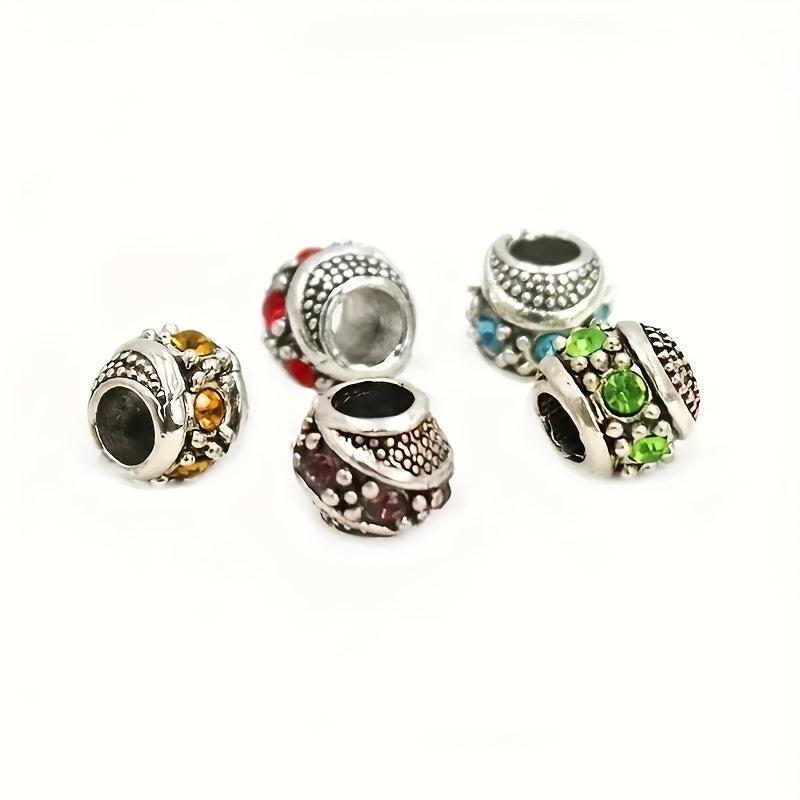 10mm Rhinestone Inlaid DIY Jewelry Vintage Tibetan Silver Large Hole Beads