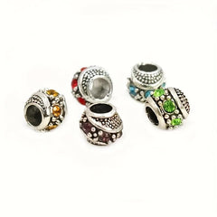 10mm Rhinestone Inlaid DIY Jewelry Vintage Tibetan Silver Large Hole Beads