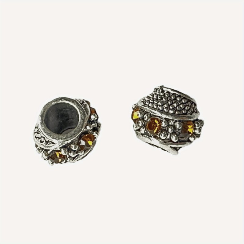 10mm Rhinestone Inlaid DIY Jewelry Vintage Tibetan Silver Large Hole Beads