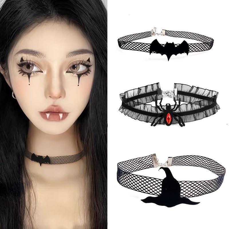 Halloween Chain Spider Lace Bat Witch Hat Gothic Collar Necklace