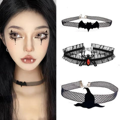 Halloween Chain Spider Lace Bat Witch Hat Gothic Collar Necklace