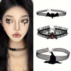 Halloween Chain Spider Lace Bat Witch Hat Gothic Collar Necklace