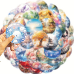50pcs World In Glass Ball Stickers DIY Waterproof Stickers