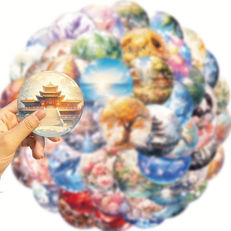 50pcs World In Glass Ball Stickers DIY Waterproof Stickers
