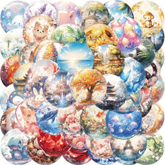 50pcs World In Glass Ball Stickers DIY Waterproof Stickers