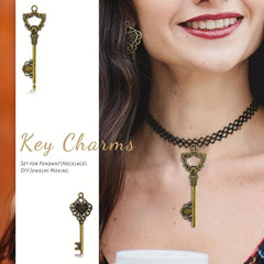 Vintage Skeleton Key Set Charms Antique Style Bronze Brass DIY Jewelry Making
