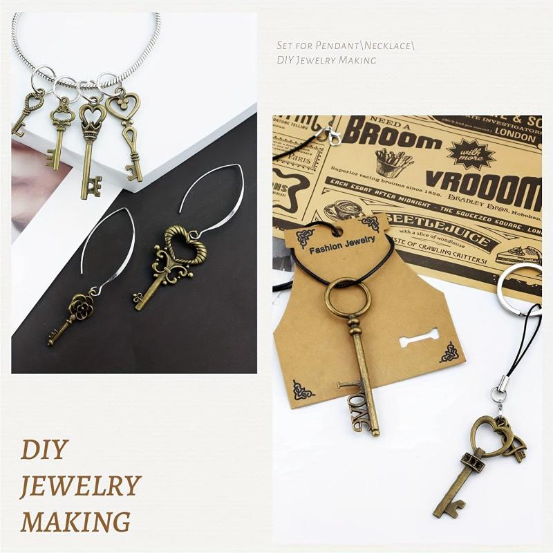 Vintage Skeleton Key Set Charms Antique Style Bronze Brass DIY Jewelry Making
