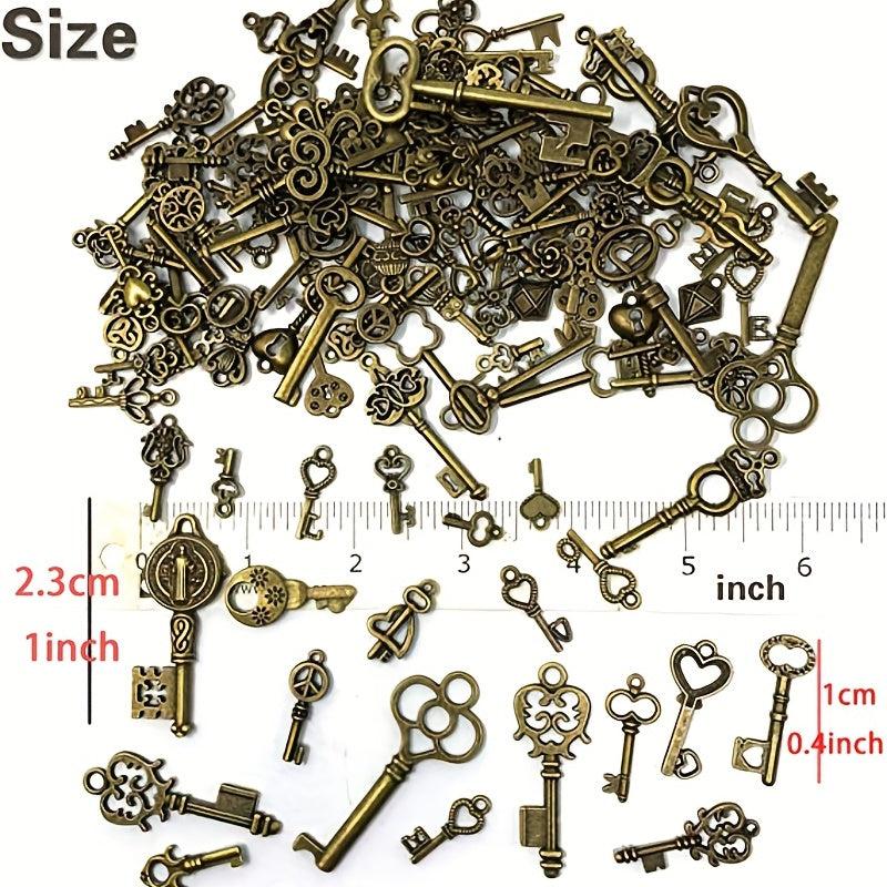 Vintage Skeleton Key Set Charms Antique Style Bronze Brass DIY Jewelry Making