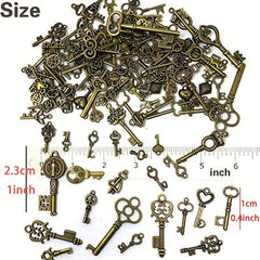 Vintage Skeleton Key Set Charms Antique Style Bronze Brass DIY Jewelry Making