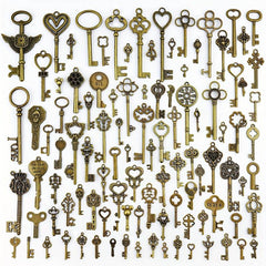 Vintage Skeleton Key Set Charms Antique Style Bronze Brass DIY Jewelry Making
