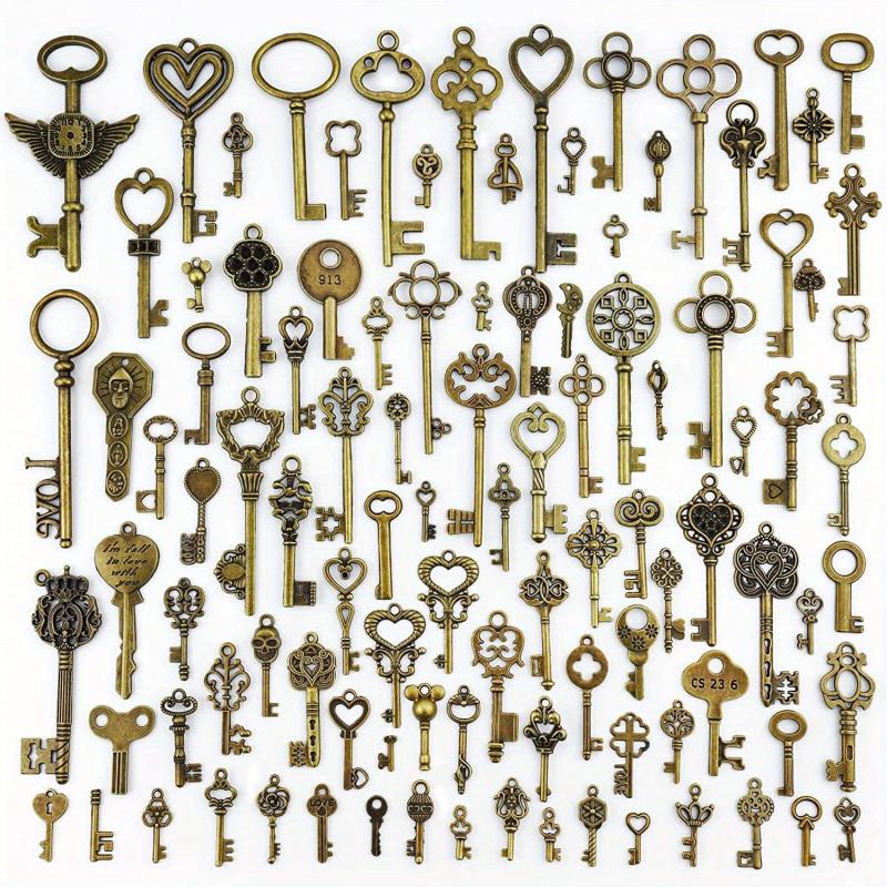 Vintage Skeleton Key Set Charms Antique Style Bronze Brass DIY Jewelry Making