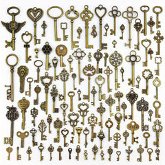 Vintage Skeleton Key Set Charms Antique Style Bronze Brass DIY Jewelry Making