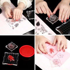6pcs Acrylic Stamp Block Clear Stamping Tools Set With Grid Lines