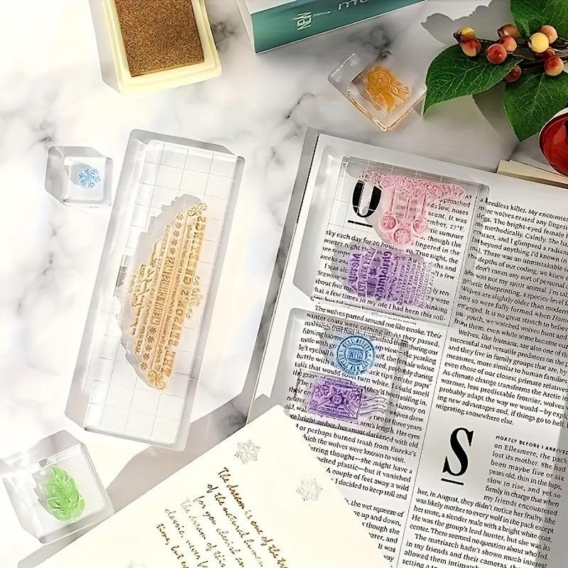 6pcs Acrylic Stamp Block Clear Stamping Tools Set With Grid Lines