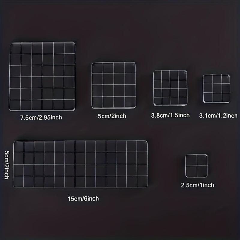 6pcs Acrylic Stamp Block Clear Stamping Tools Set With Grid Lines