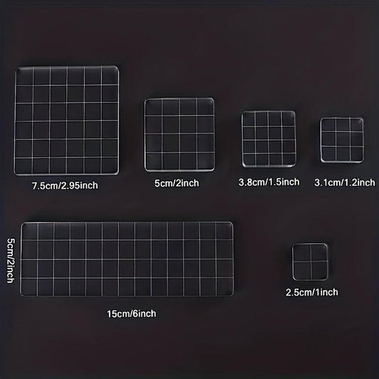 6pcs Acrylic Stamp Block Clear Stamping Tools Set With Grid Lines