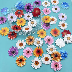 Painted Wooden Daisy Sunflower Buttons for Crafts - 2.54 cm